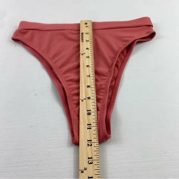 Lulus Coral High Waist Cheeky Ribbed Bikini Bottom NWT Sz Medium - Picture 5 of 9